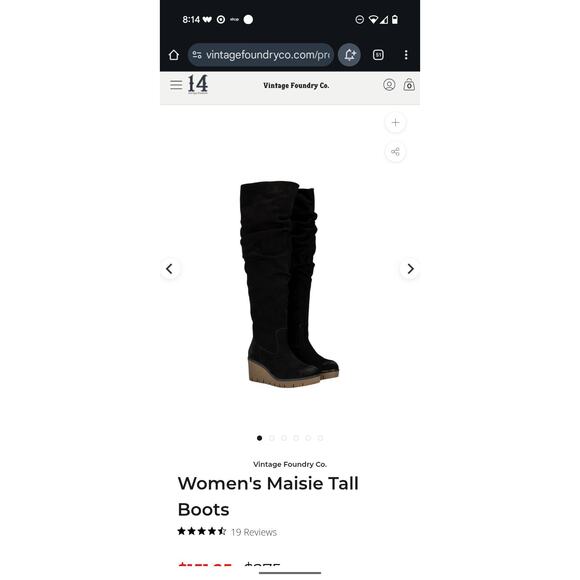 Vintage Foundry Co Womens Maisie Tall Suede Wedge Boots 9 Black Slouch Soft Luxe - Picture 10 of 11